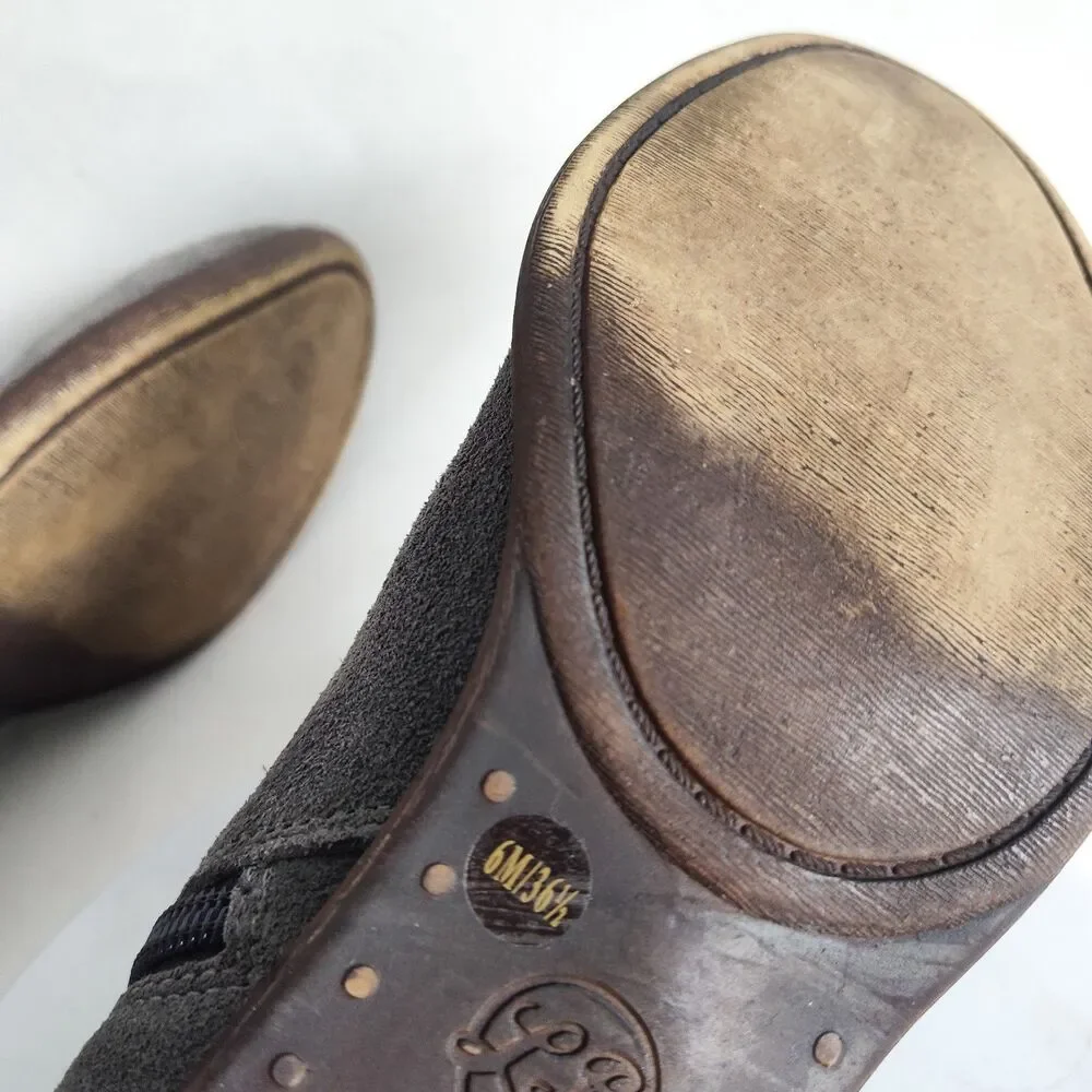 Lucky Brand Brett Gray Suede Ankle Boots Size 6 Zip Low Top‎ Boho Preppy Braided